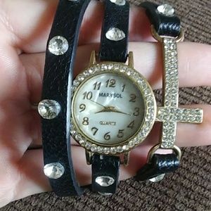 Bling cross wrap watch